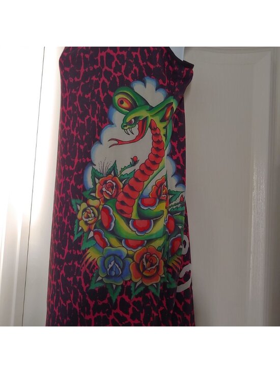 Ed Hardy Slip Dress Tattoo Snake Bratz Sleeze Y2K Mini Strappy Edgy Clubwear L - Picture 7 of 12